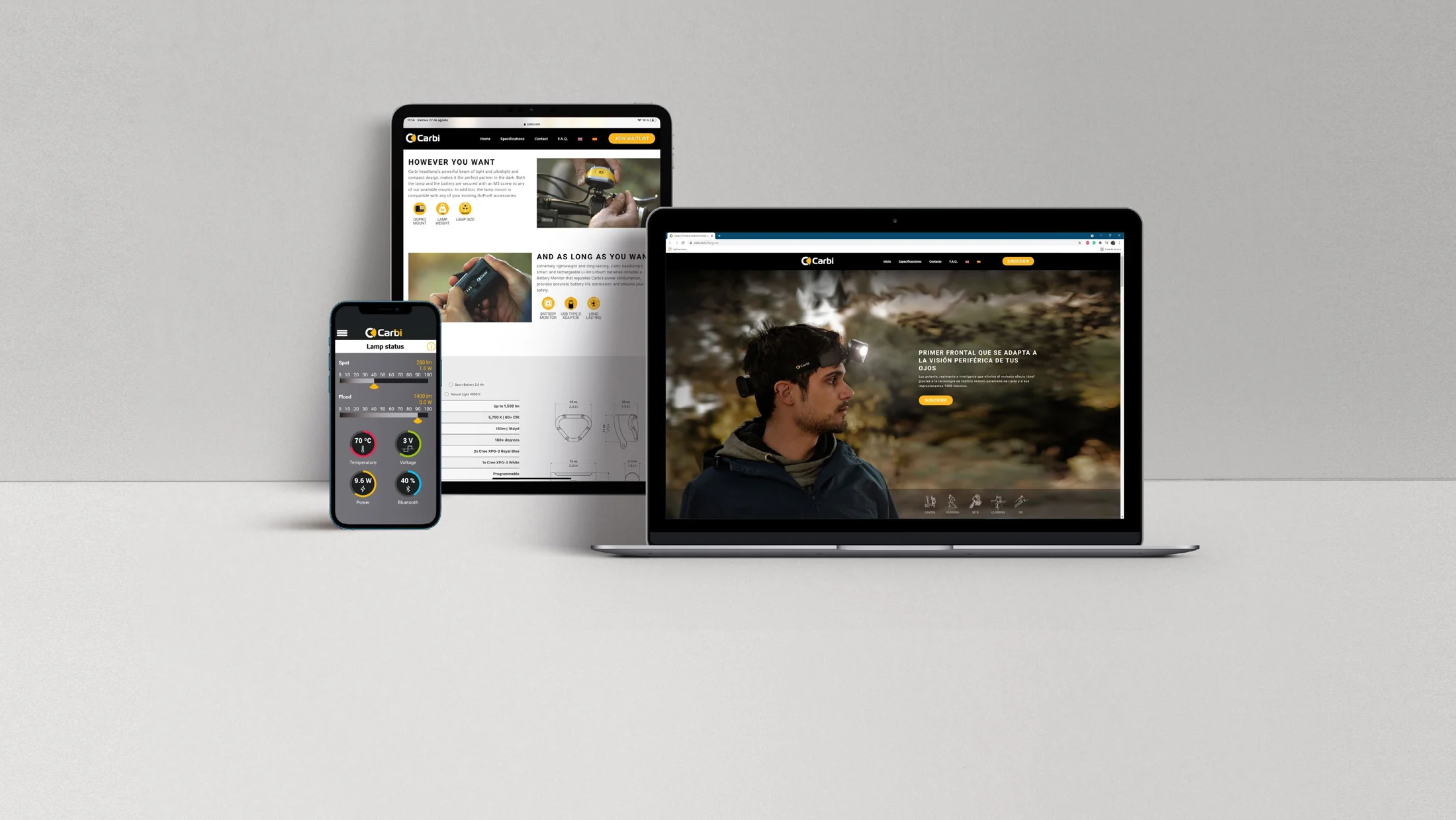Diseño de la web de Carbi en ordenador, tableta y móvil
